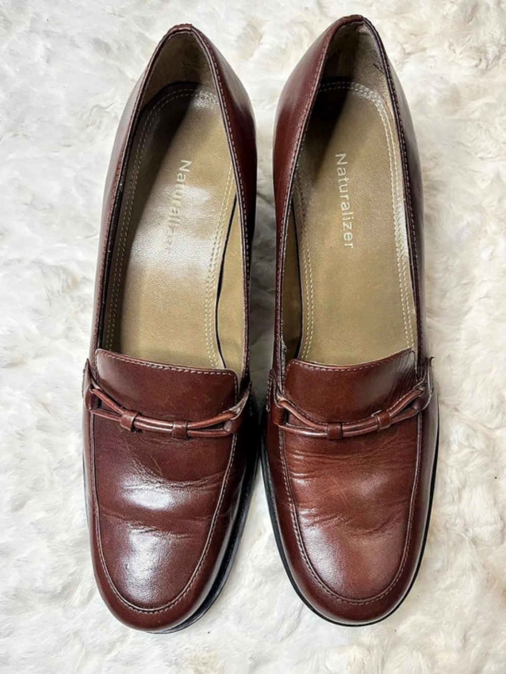 Naturalizer Brown Leather Loafer Pumps Block Heel Women’s 9.5